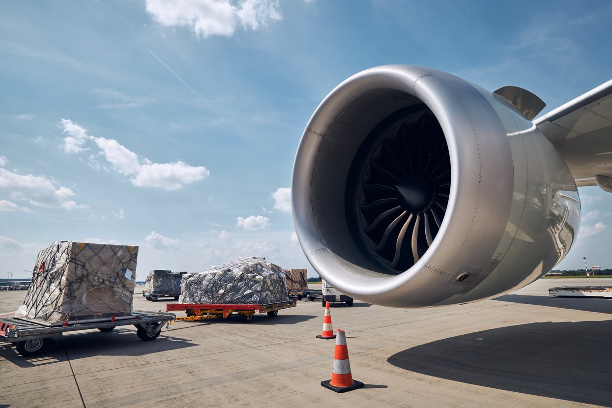 Preparation freight airplane at airport